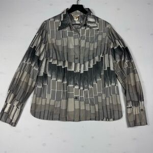 Vintage Geometric Long Sleeve Button-Up Shirt M